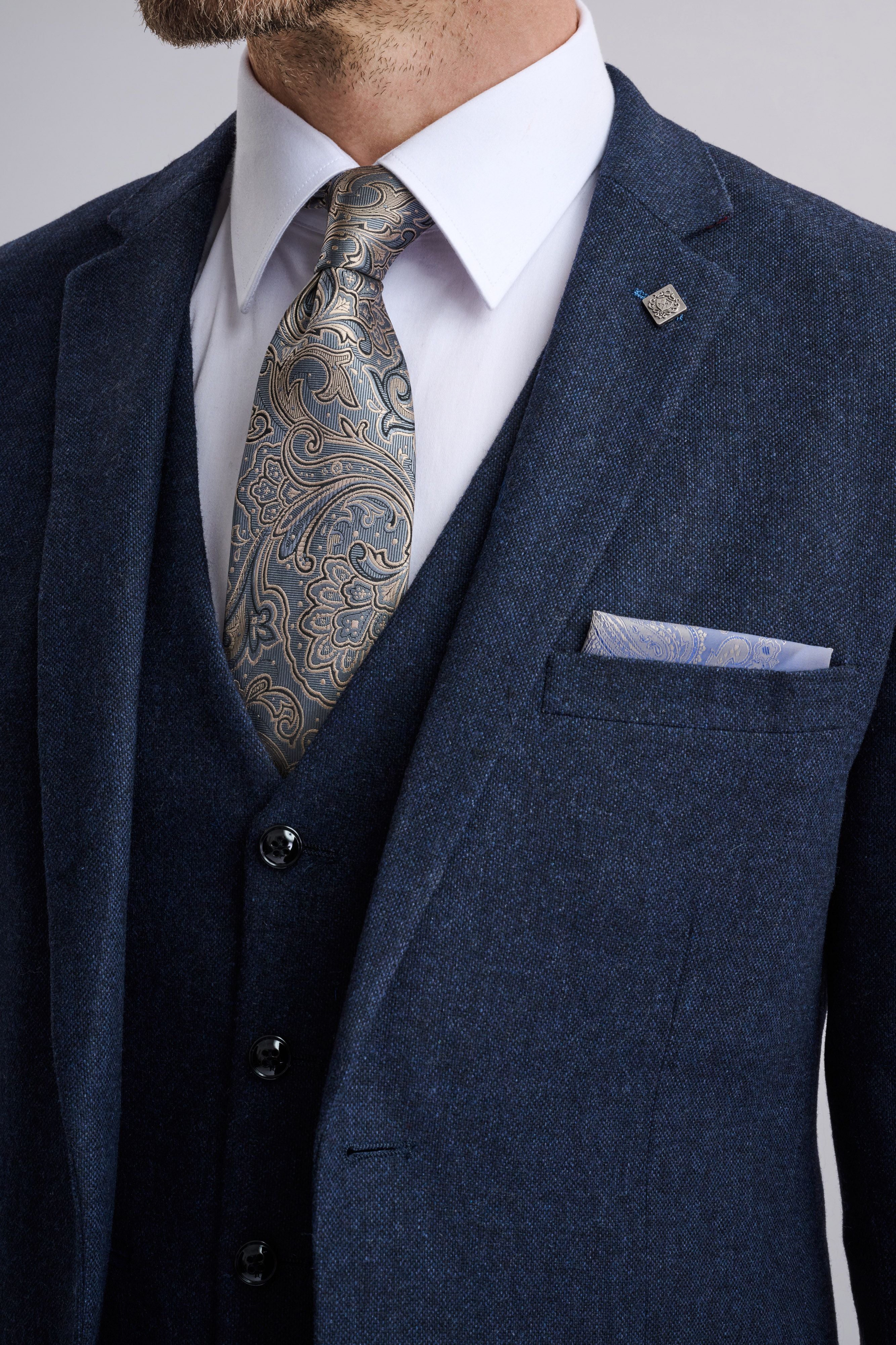 Oscar Navy Tweed Three Piece Suit