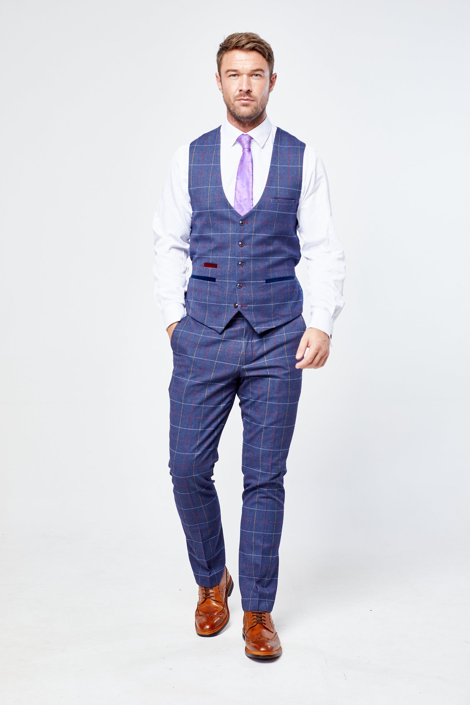 Drake - Navy Check Three Piece Suit