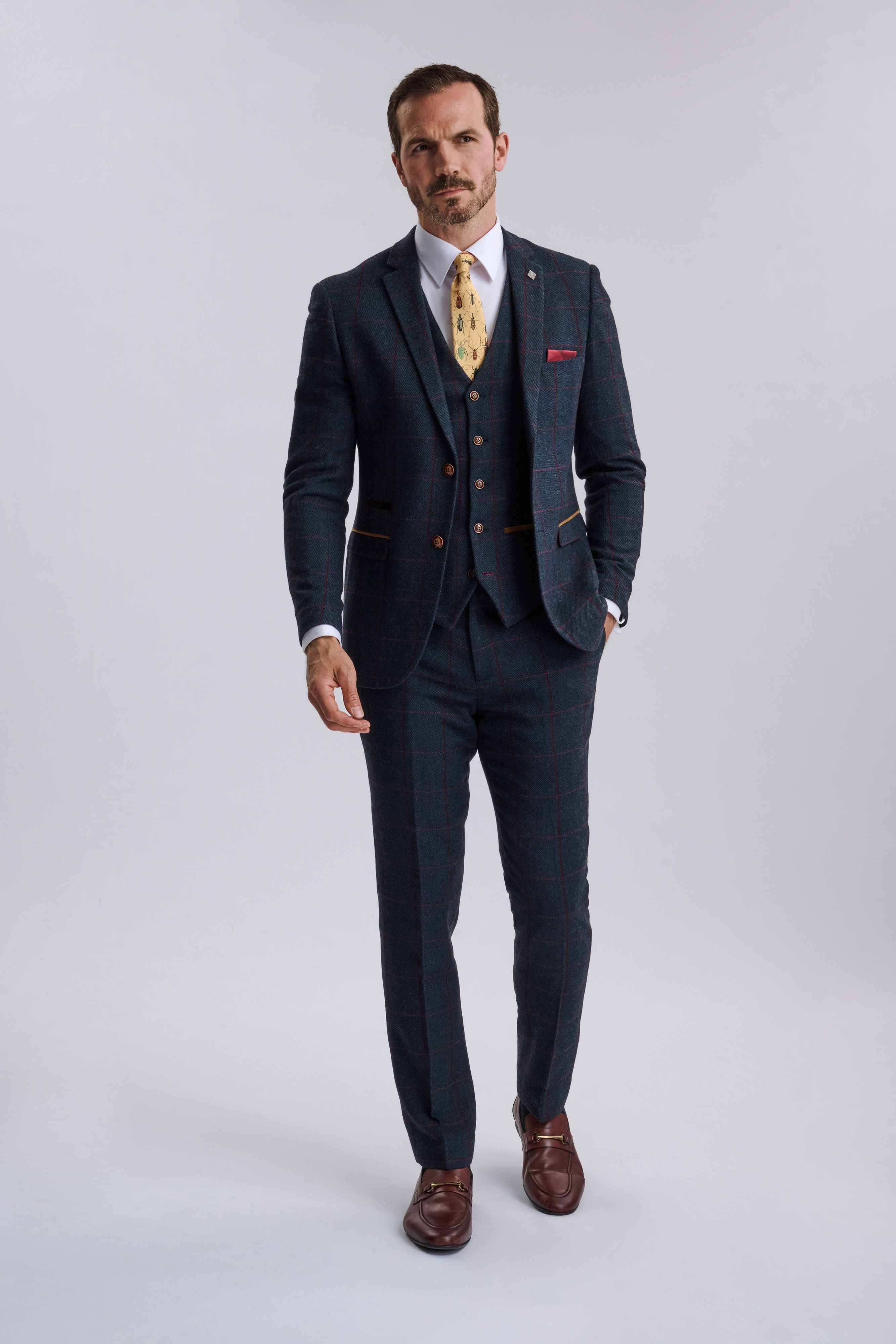 Madrid Navy Tweed Check Three Piece Suit