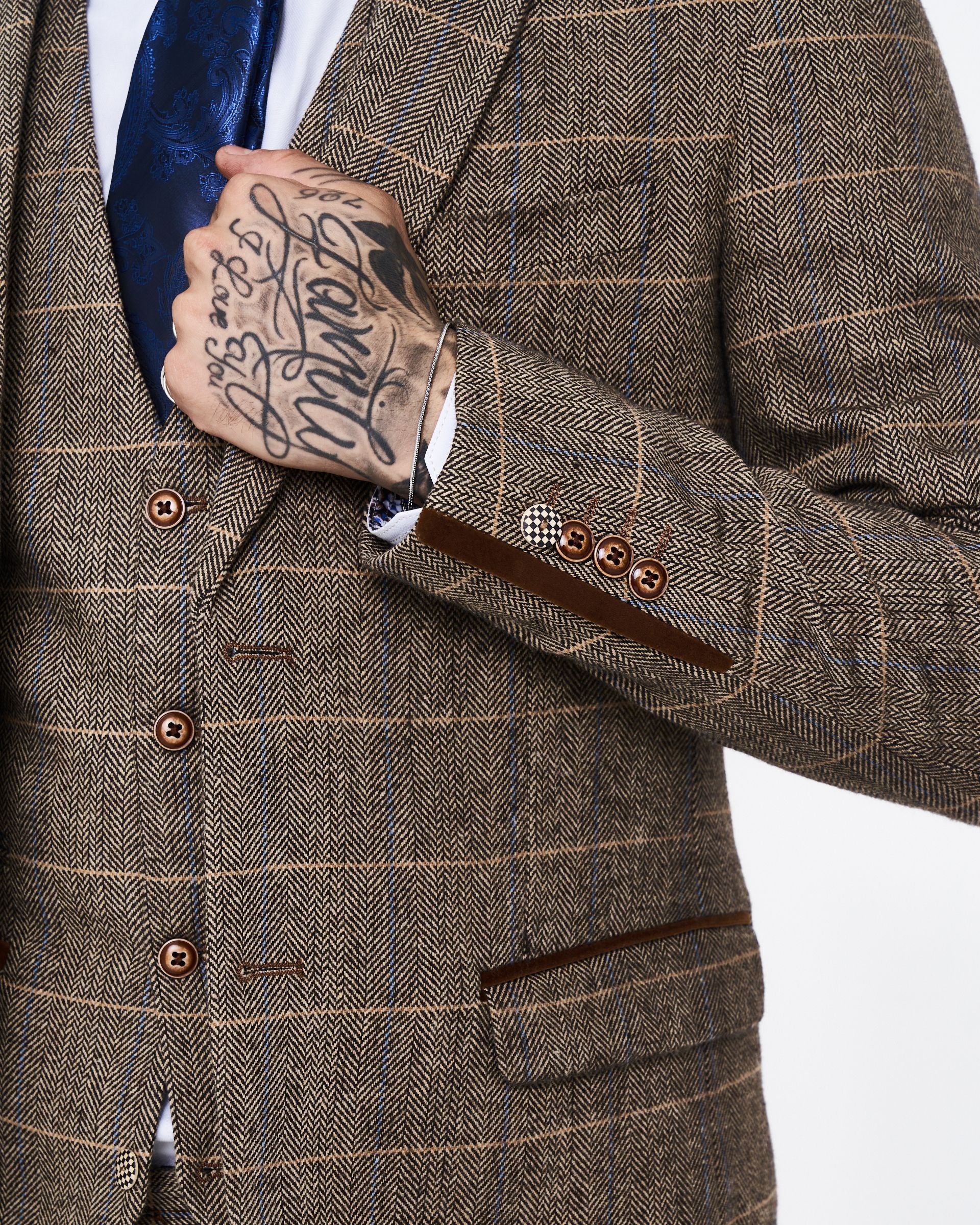Marc Darcy Ted Tan Tweed Check Three piece Suit