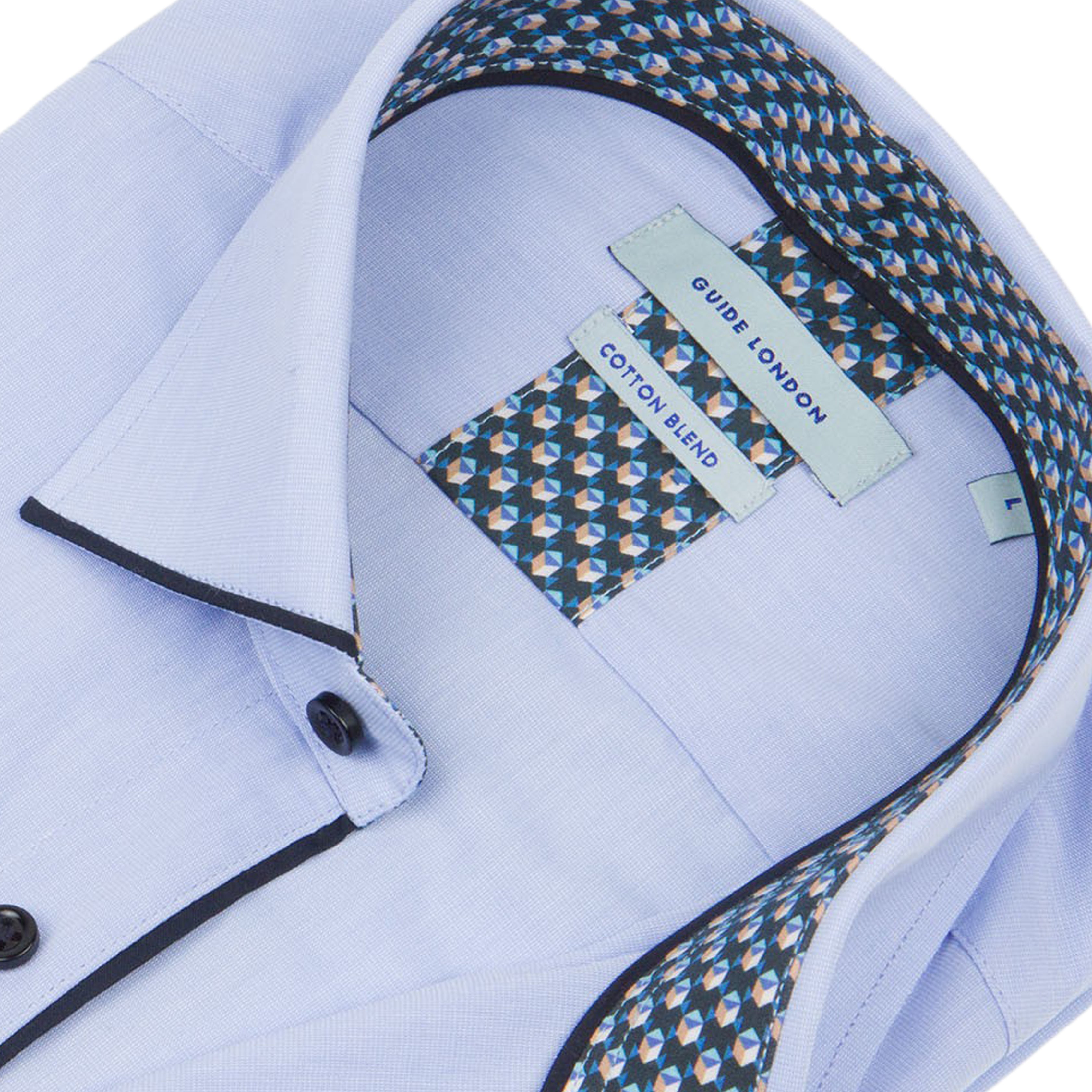 Sky Navy Long Sleeve Panelled Collar End on End Shirt