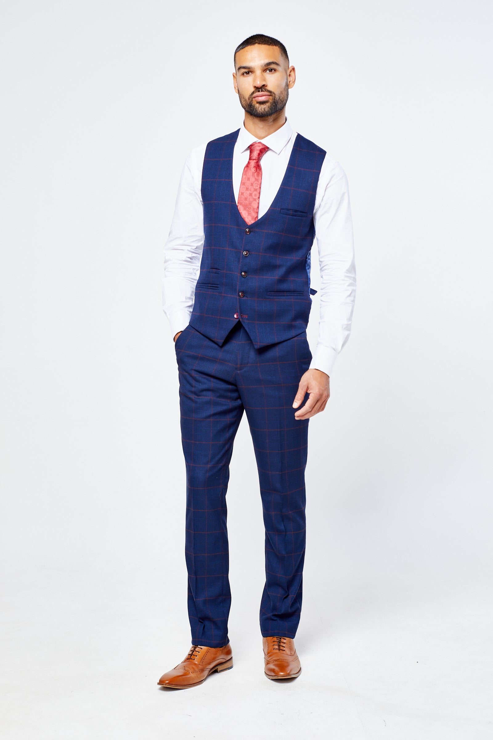 Edison Navy Wine Check Three Piece Suit