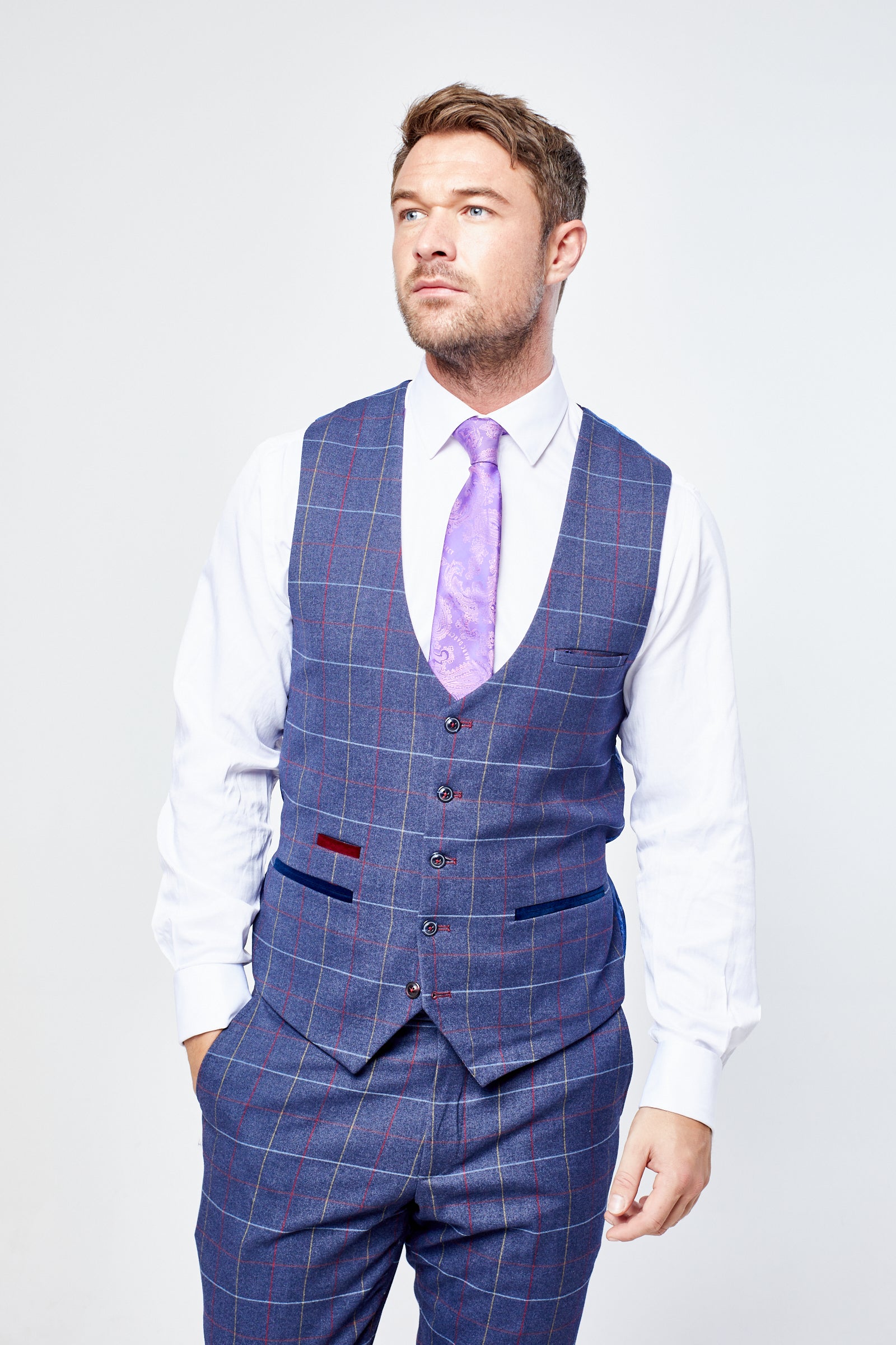 Drake - Navy Check Three Piece Suit