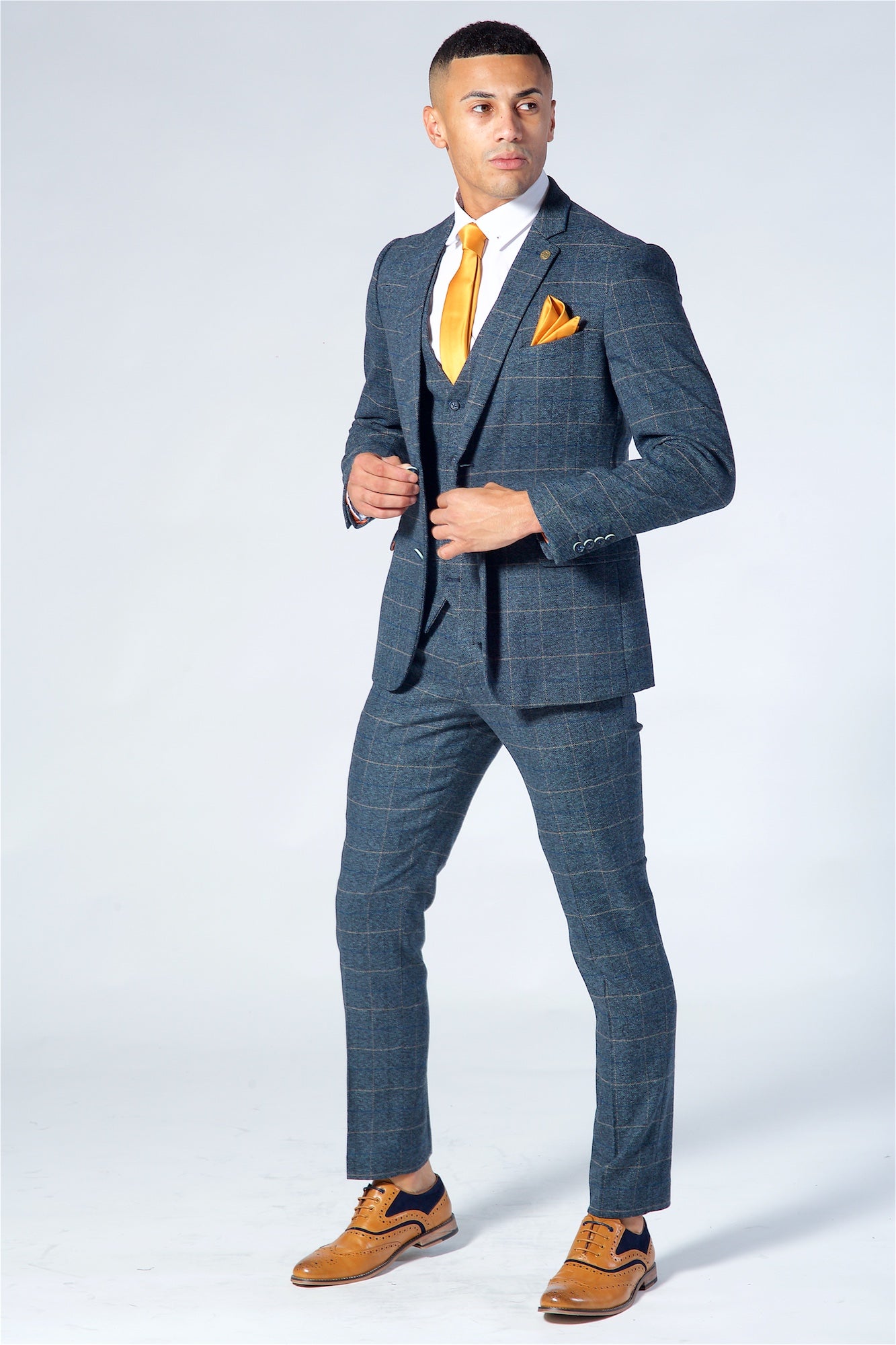 Marc Darcy Scott Blue Checked Tweed Three Piece Suit