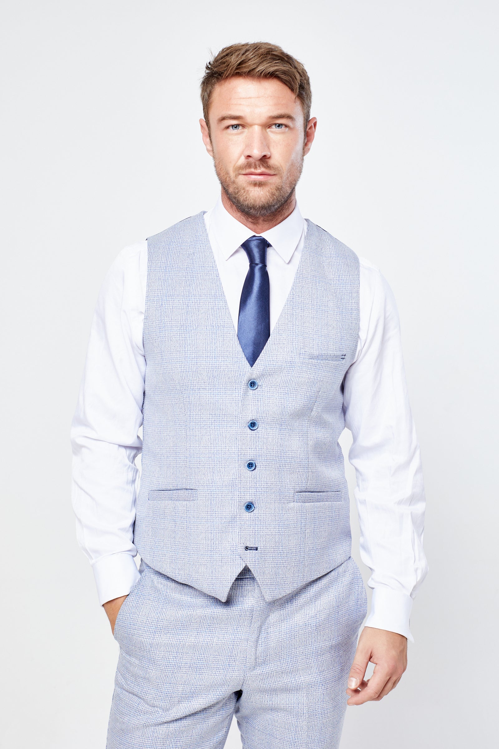 Caridi Sky Short Check Three Piece Suit