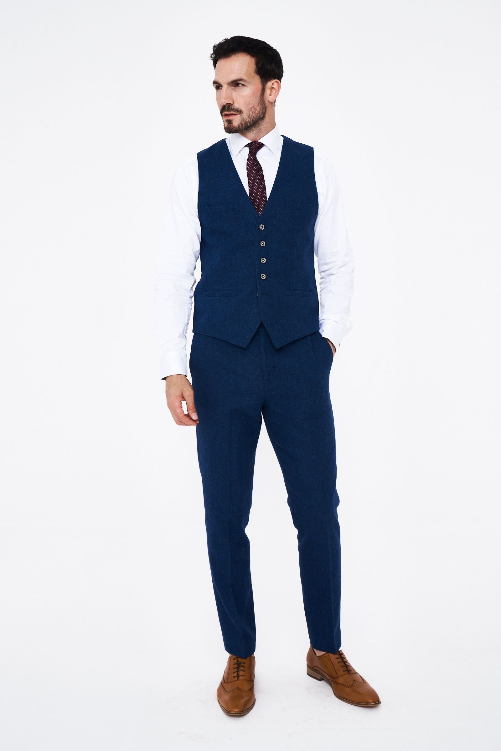 House of Cavani Seeba Navy Regular Three Piece Suit