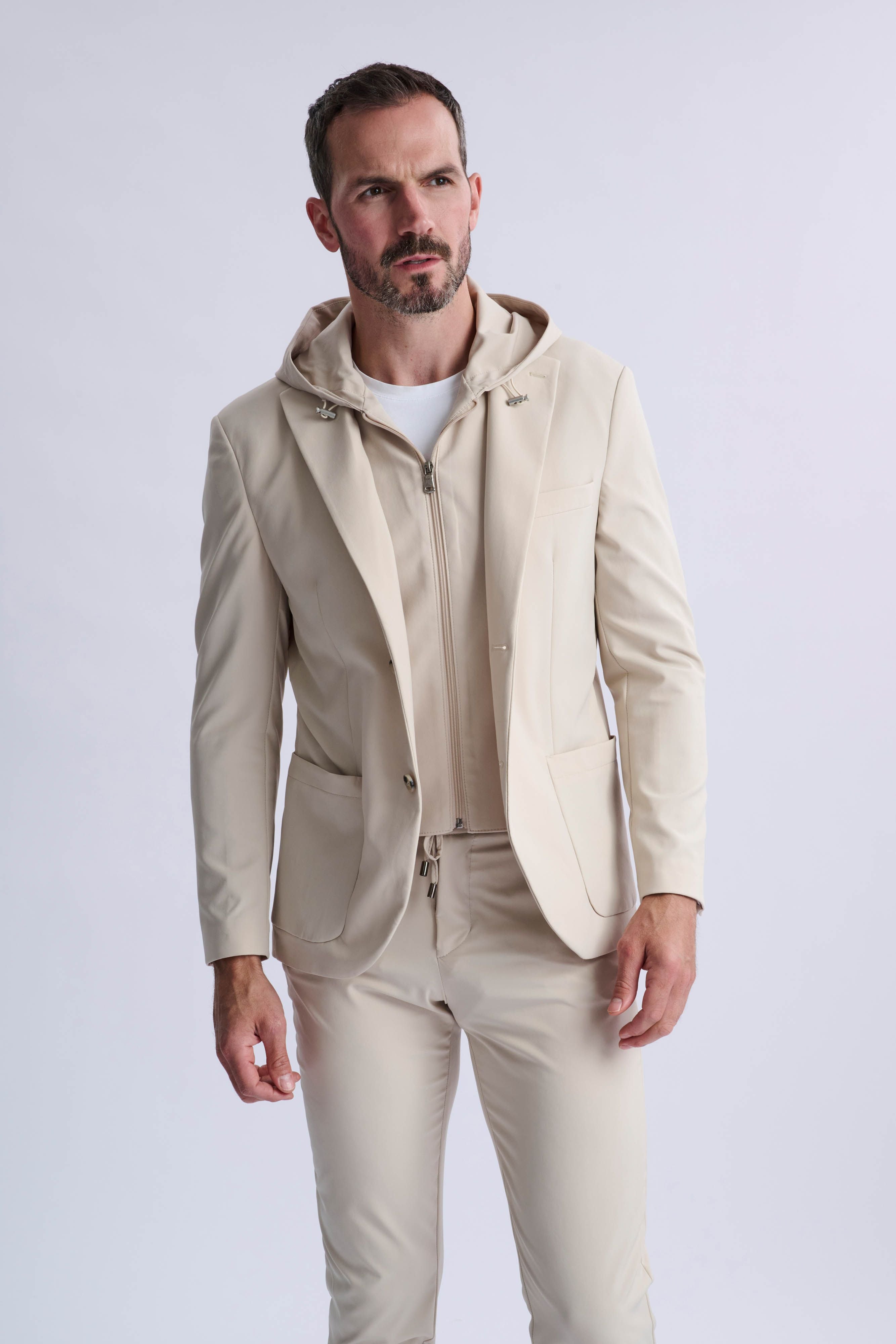 Rulli Beige 360 Stretch Technical Suit with Detachable Hood