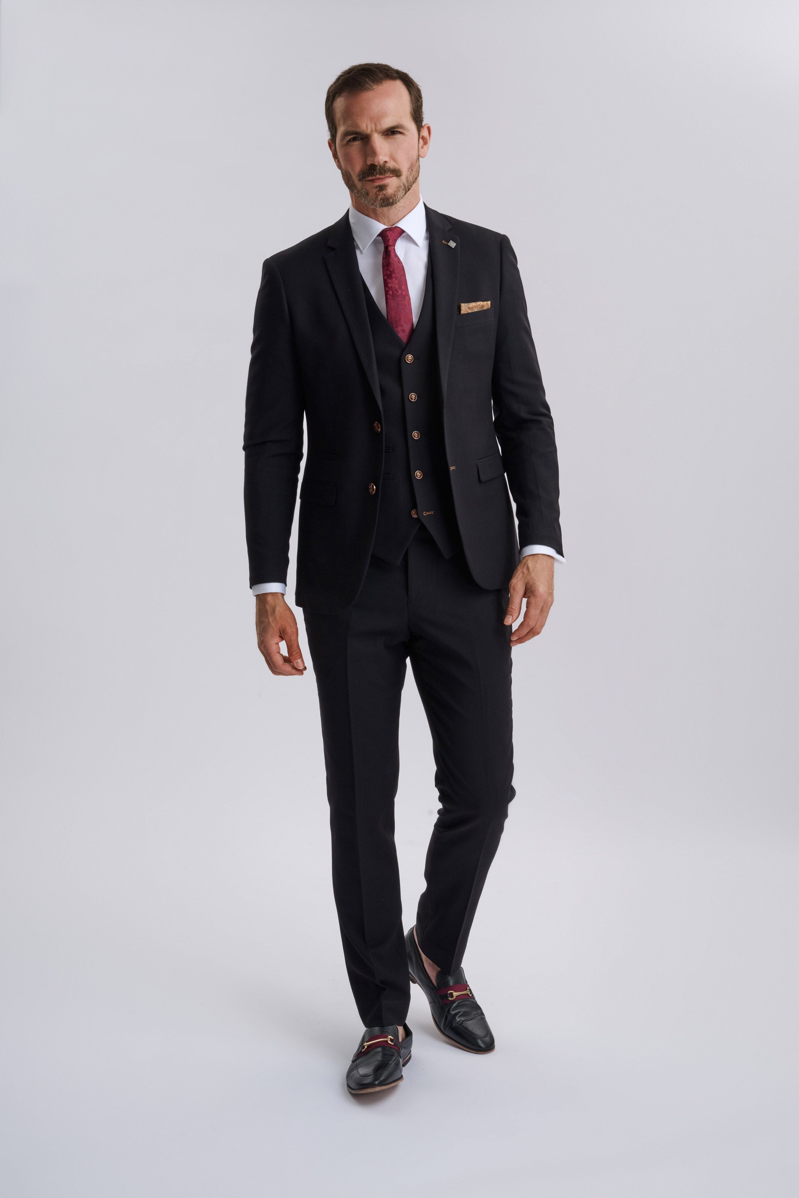 Mayfair Black Textured Three Piece Suit