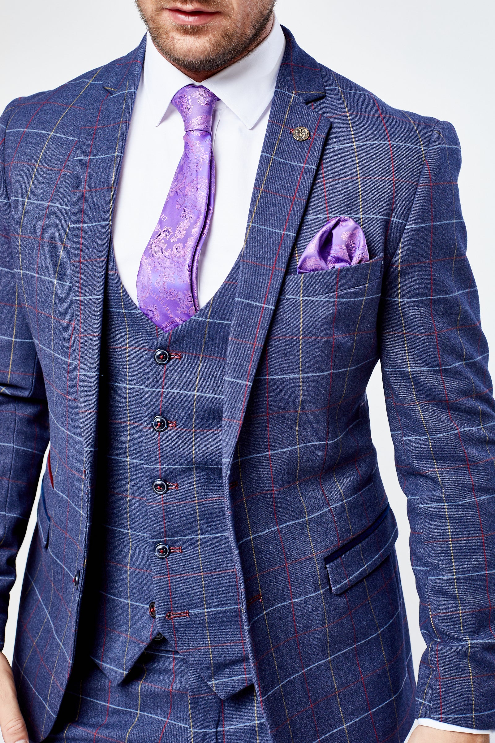 Drake - Navy Check Three Piece Suit
