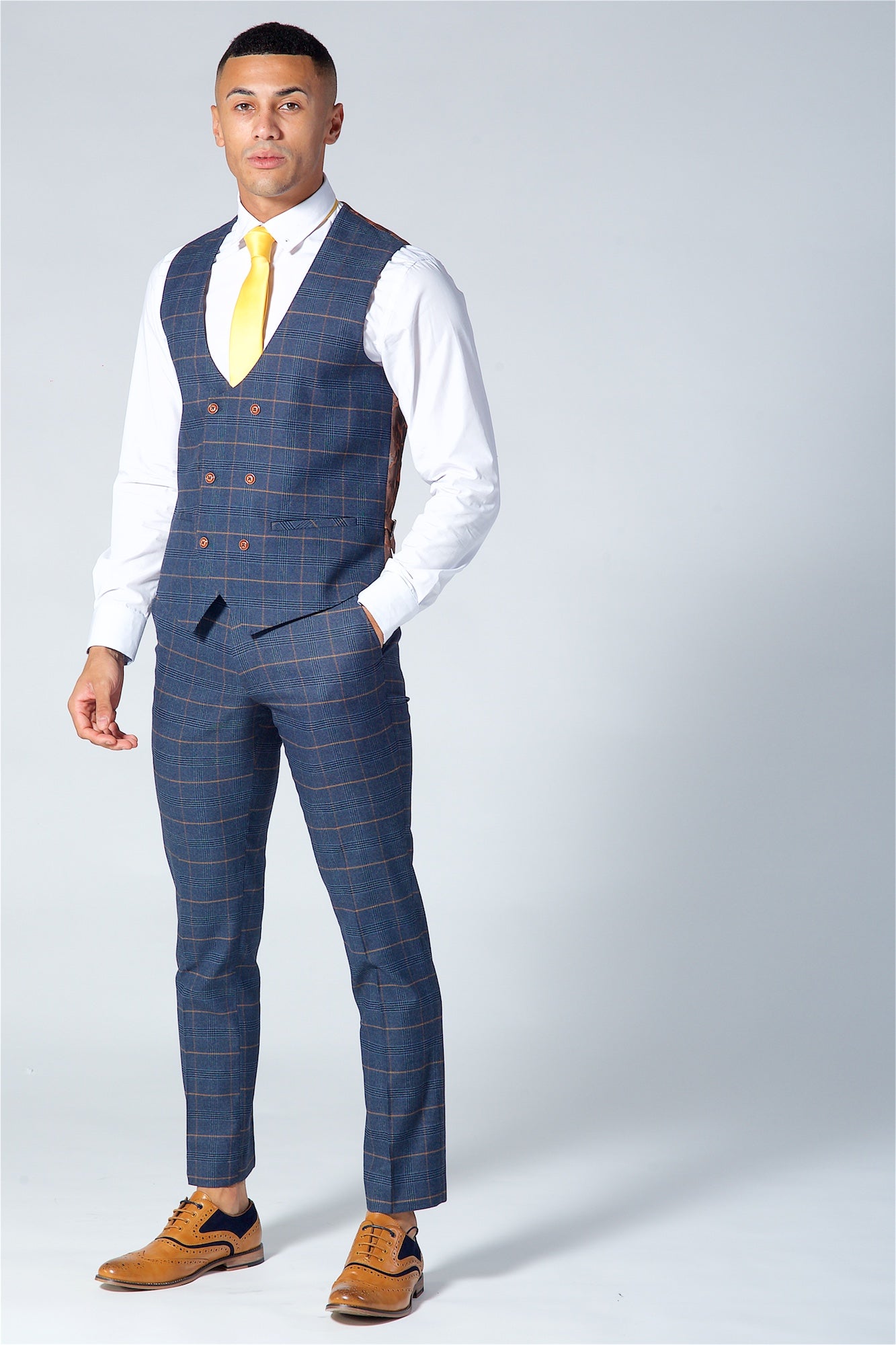 Marc Darcy Jenson Navy Check Three Piece Suit