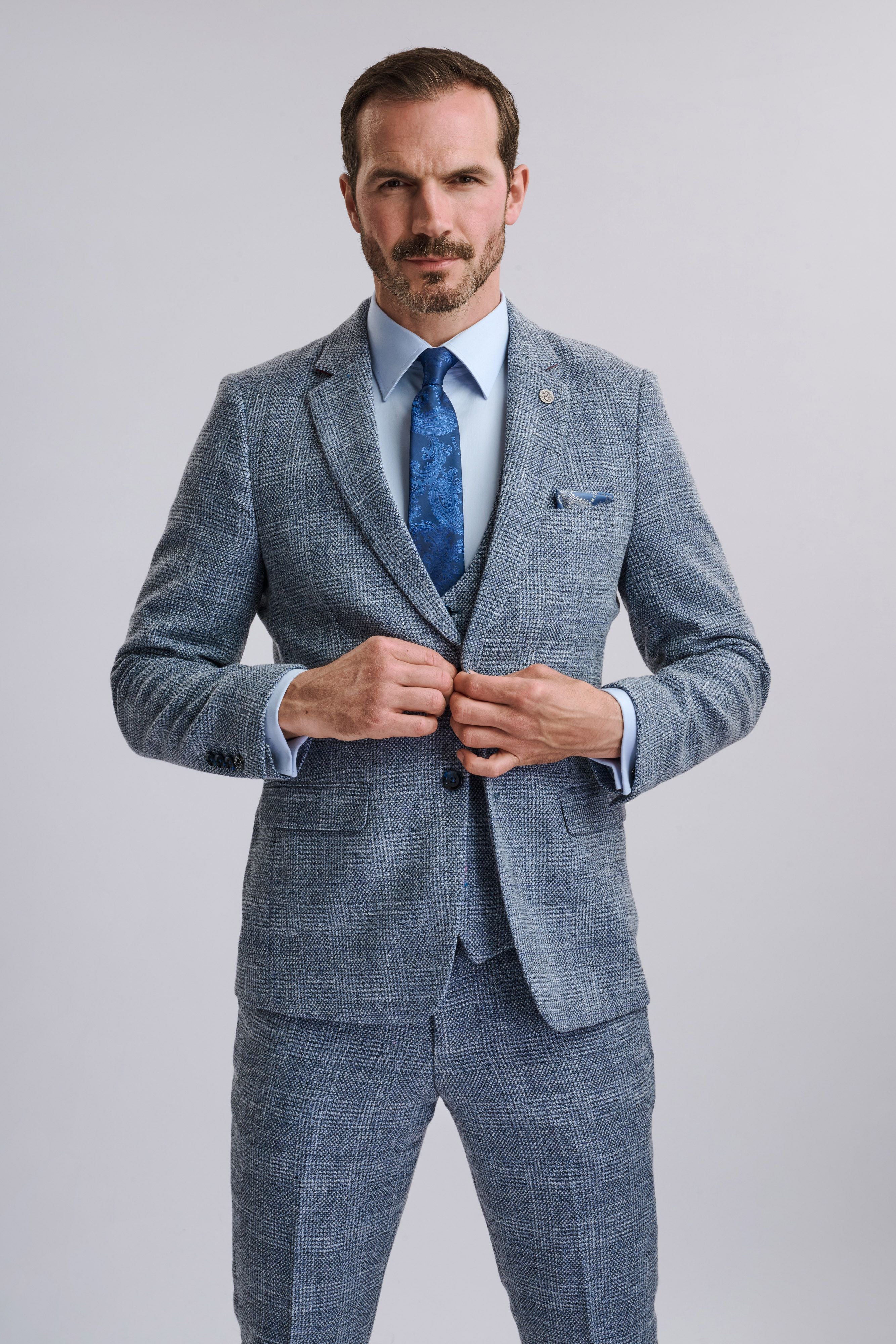 Kris - Sky Blue Tweed Three Piece Suit