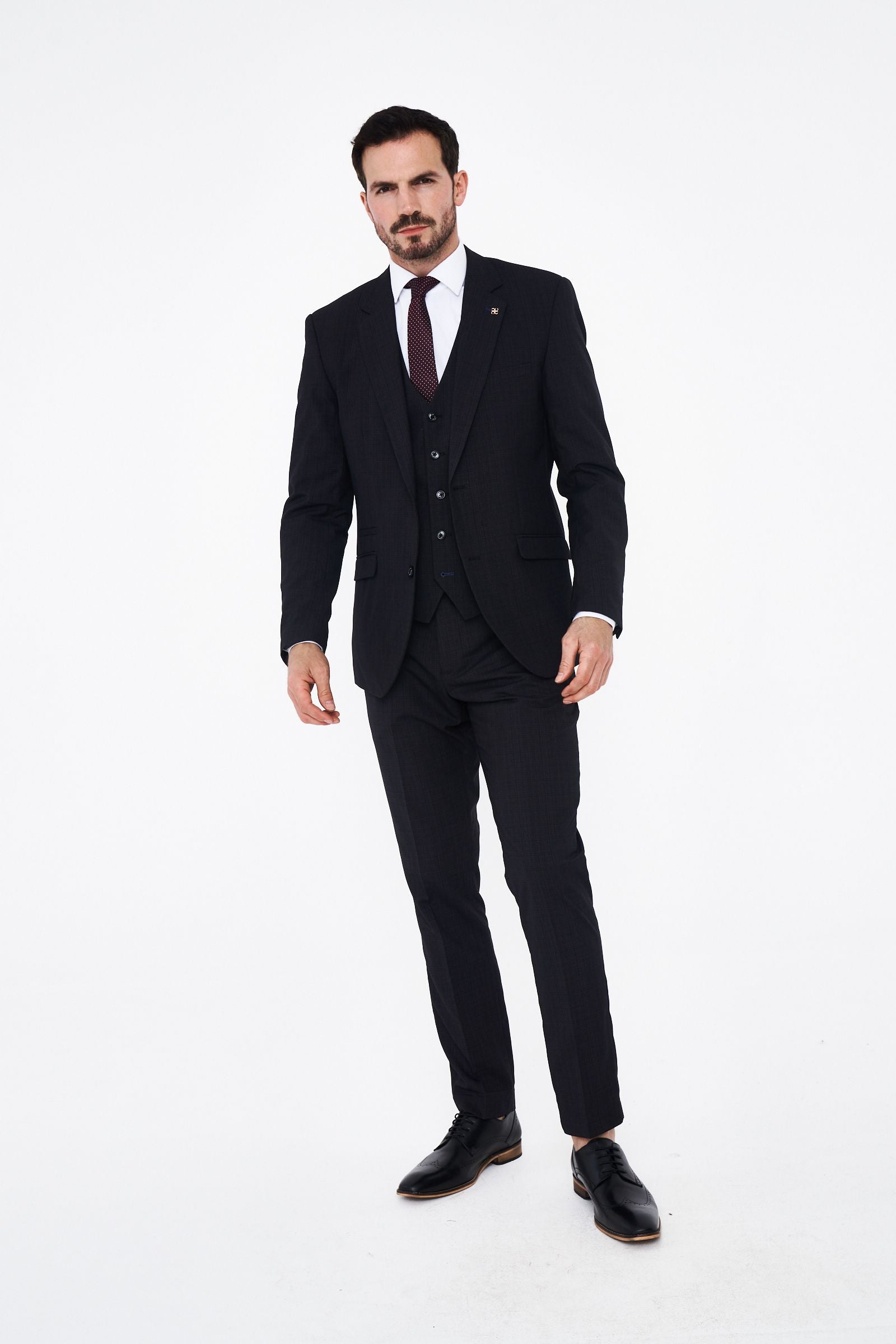 House of Cavani Seeba Graphite Regular Three Piece Suit