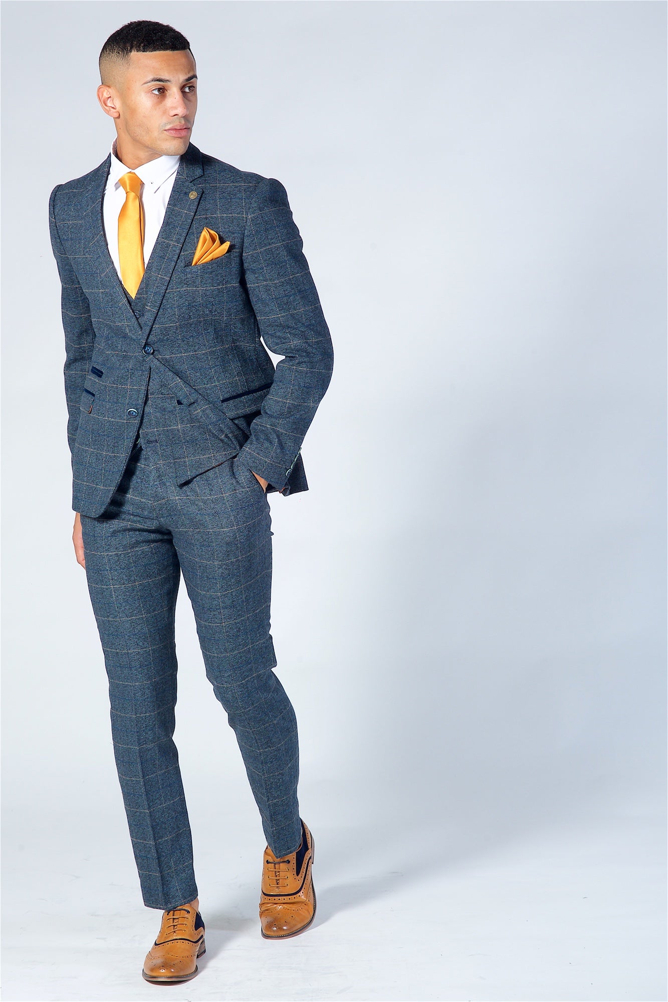 Marc Darcy Scott Blue Checked Tweed Three Piece Suit
