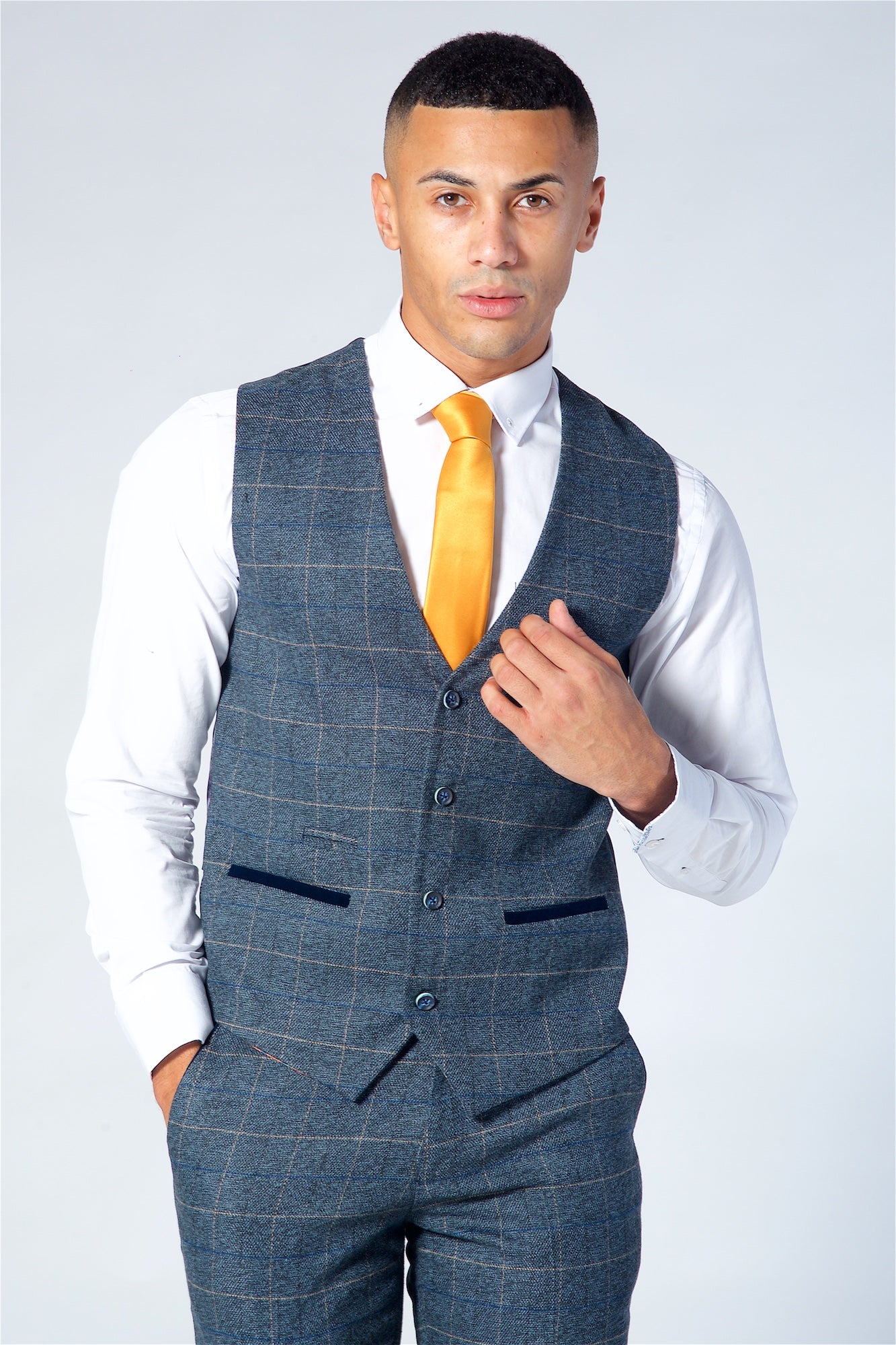 Marc Darcy Scott Blue Checked Tweed Three Piece Suit