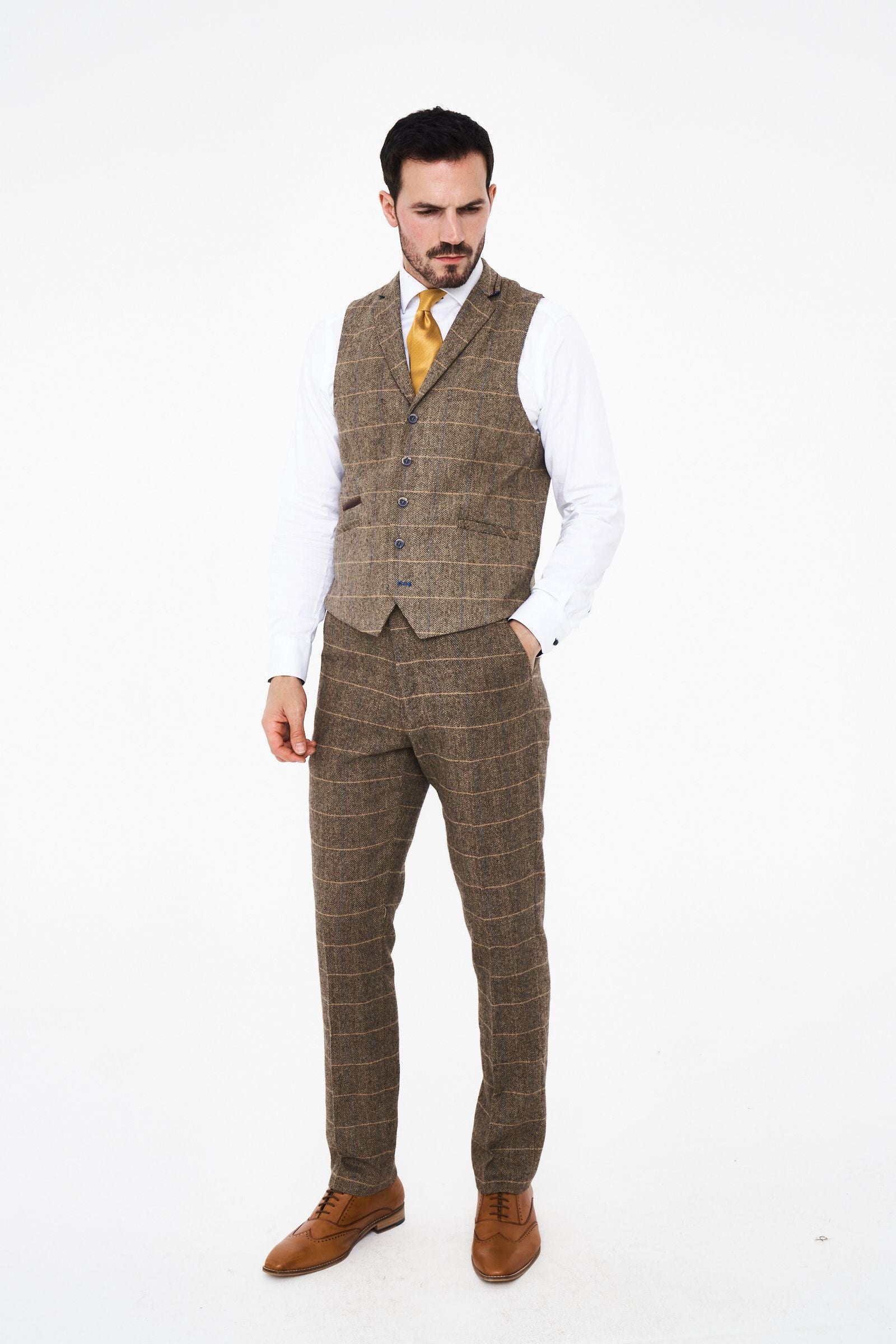 House of Cavani Albert Brown Tweed Three Piece Suit