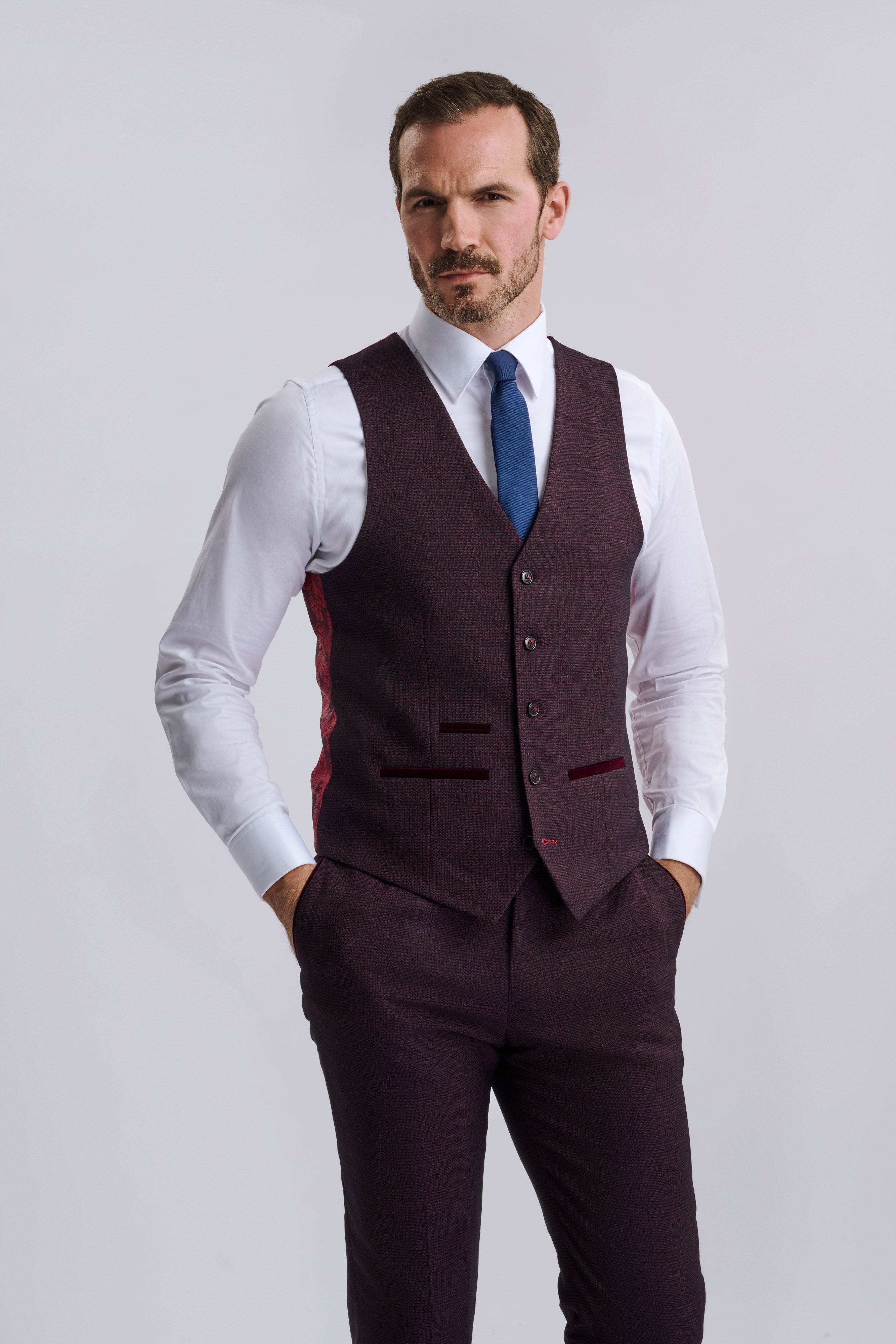Regent Wine Check Three Piece Suit