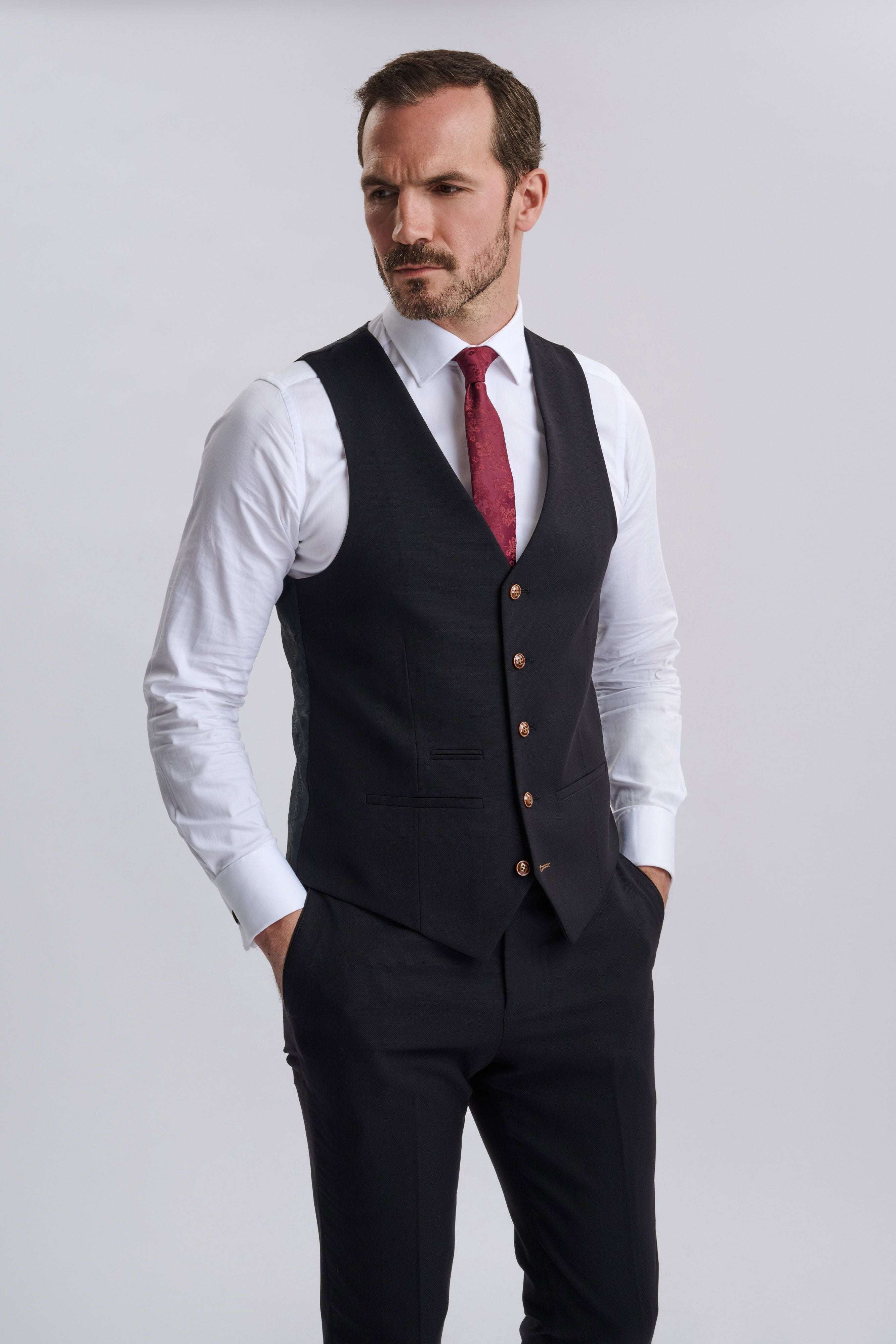 Mayfair Black Textured Three Piece Suit