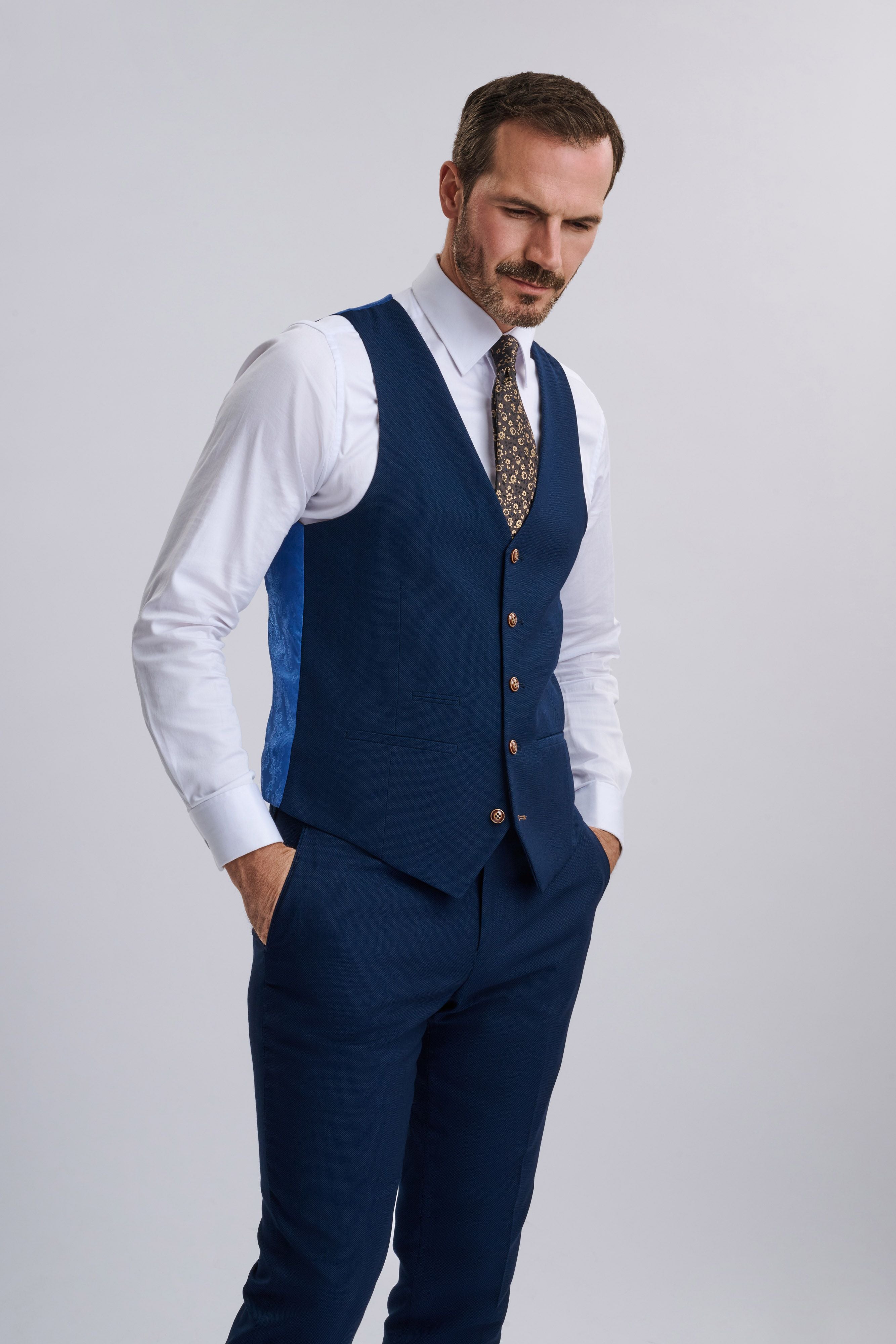 Mayfair Blue Textured Three Piece Suit