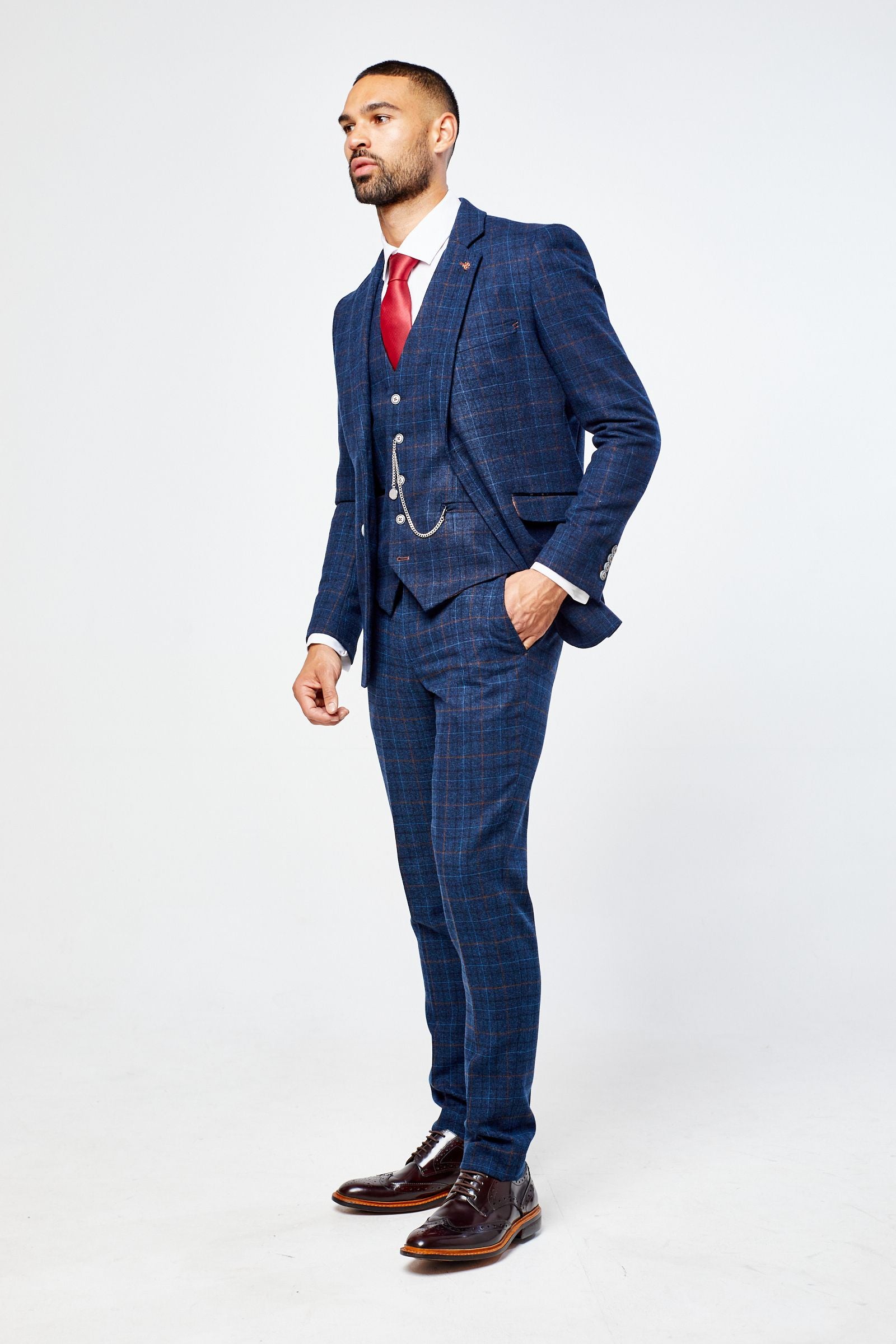 Cody Blue Check Three Piece suit