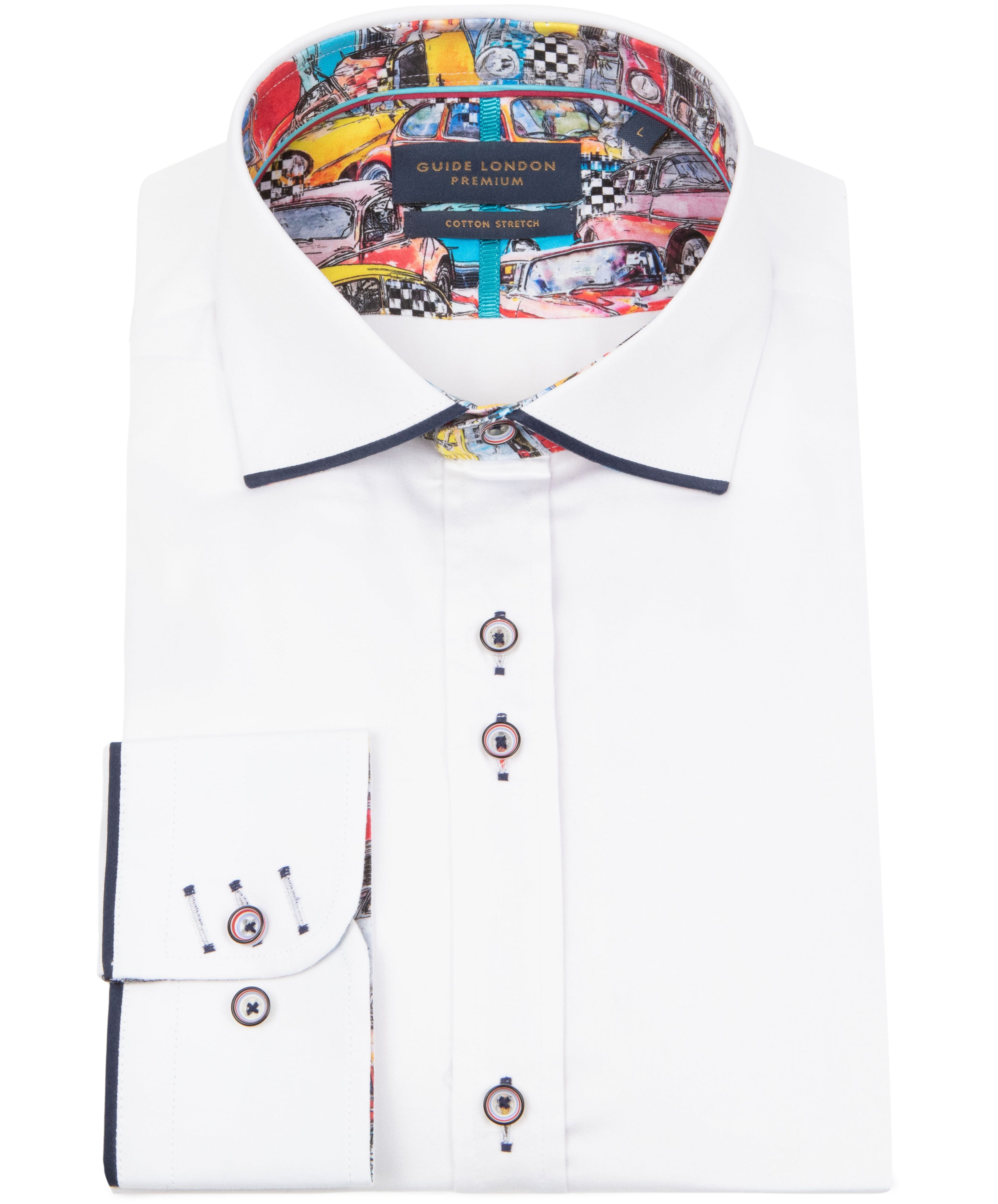 White Long Sleeve Vibrant Solid Colour Detail Shirt
